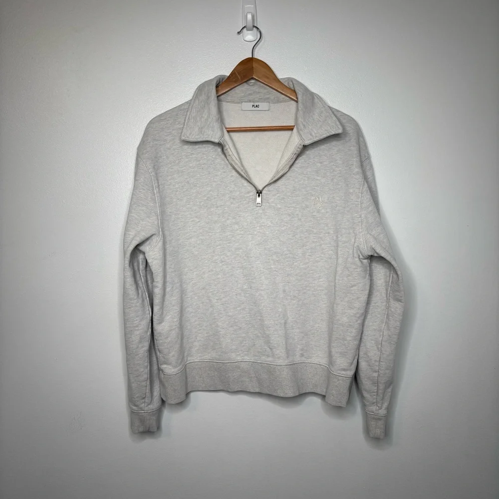 PLAC Half Zip Pullover Sweatshirt Men’s Small Gray Cotton Embroidered Logo